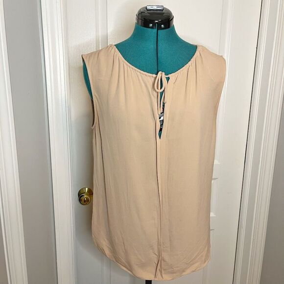 Theory Alamay Silk Sheer Unlined Sleeveless Gathered Tie Neck Keyhole Blouse - Picture 4 of 12